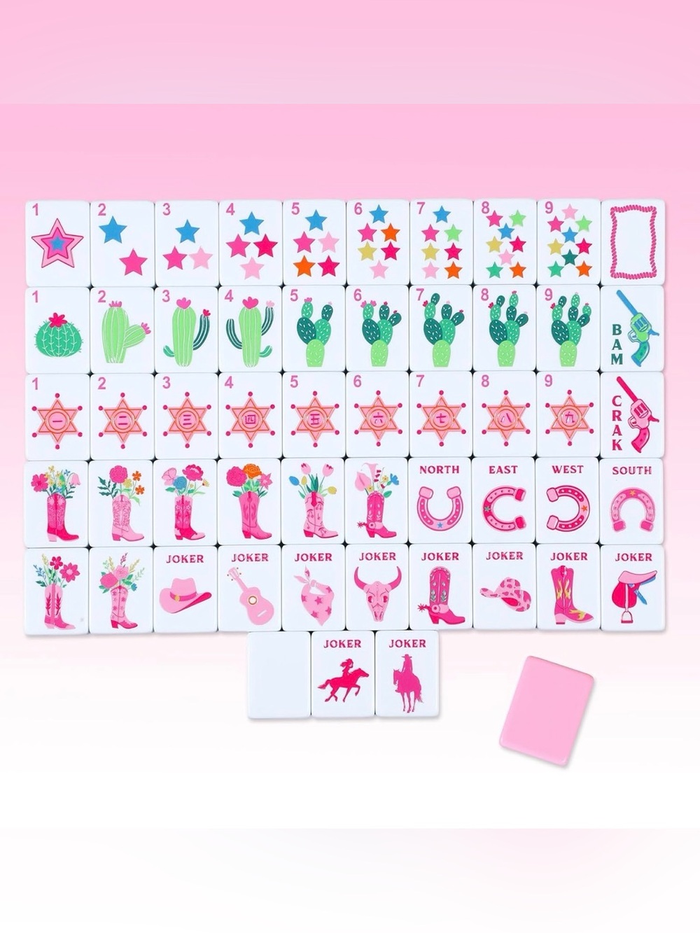 Pink Glitter Cowgirl Mahjong Tiles